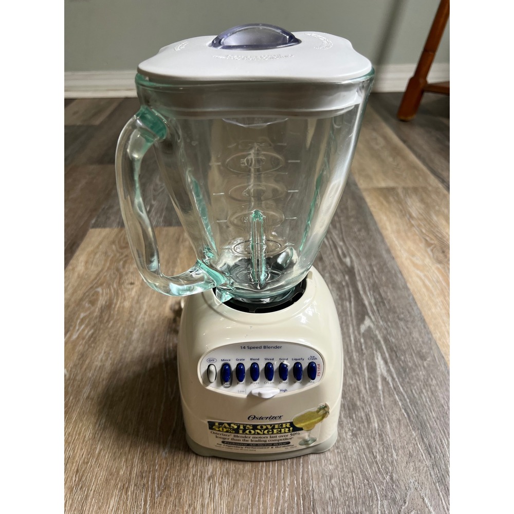 Oster 14 Speed Blender OS Cream Glass Pitcher All Metal Drive Retro